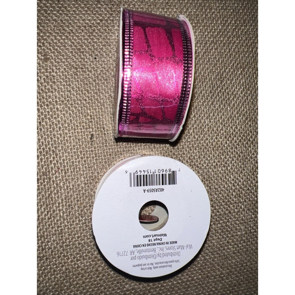 Holiday Time Pink Ribbon 1in x 15ft Wire Edged 2 Rolls Lot Metallic Pink Craft - Picture 3 of 4